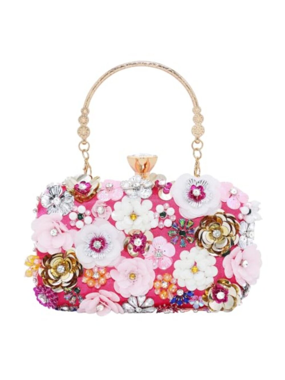 Satin Floral Evening Clutch with Chain Strap Formal Handbag
